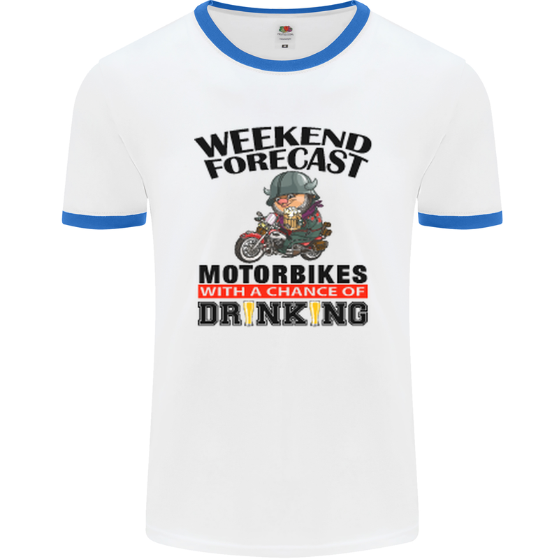 Biker Weekend Forecast Motorbikes Mens White Ringer T-Shirt White/Royal Blue