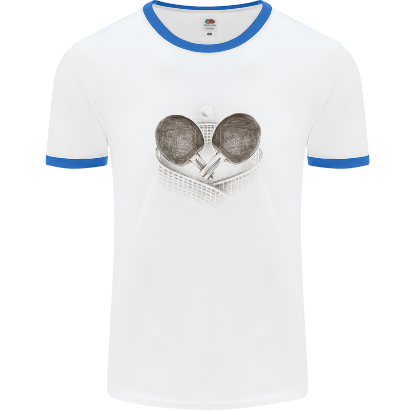 Ping Pong Sketch Table Tennis Set Mens White Ringer T-Shirt White/Royal Blue