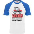 May Talking About Tractors Funny Farmer Mens S/S Baseball T-Shirt White/Royal Blue