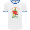 Psychedelic Roots Magic Mushrooms LSD Hippy Mens Ringer T-Shirt White/Royal Blue