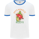 Psychedelic Roots Magic Mushrooms LSD Hippy Mens Ringer T-Shirt White/Royal Blue