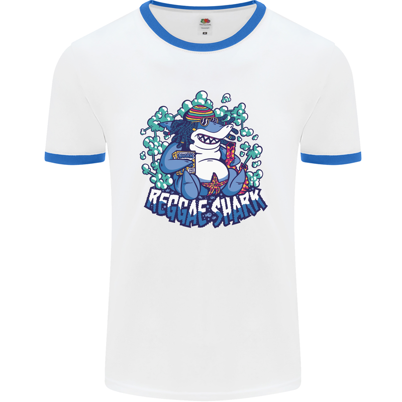 A Reggae Shark Mens White Ringer T-Shirt White/Royal Blue