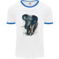 A Big Elephant Watercolour Mens White Ringer T-Shirt White/Royal Blue