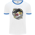 Koi Carp Yin and Yang Fish Pond Mens White Ringer T-Shirt White/Royal Blue