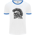 Rock n Roll Music School Skull Guitar Mens White Ringer T-Shirt White/Royal Blue