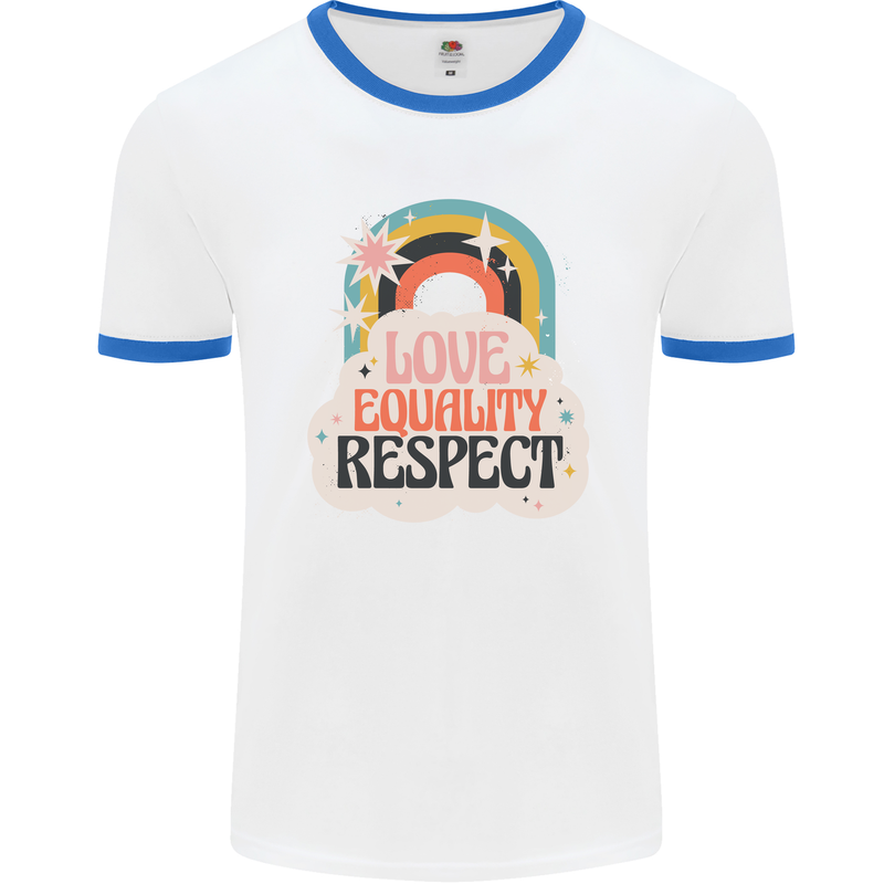 LGBT Love Equality Respect Gay Pride Day Mens White Ringer T-Shirt White/Royal Blue