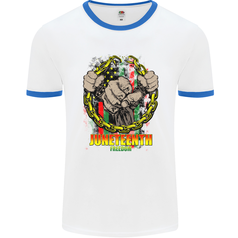 Juneteenth Black Lives Matter History Mens White Ringer T-Shirt White/Royal Blue
