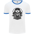 Apocalyptic Survival Skull Gamer Gaming Mens White Ringer T-Shirt White/Royal Blue