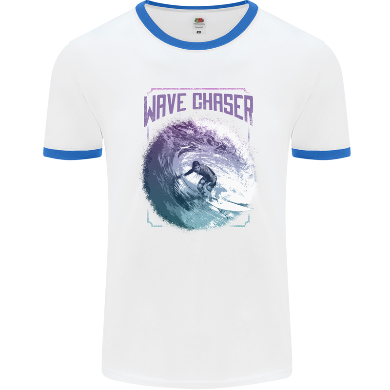 Wave Chaser Surfing Surfer Mens Ringer T-Shirt White/Royal Blue