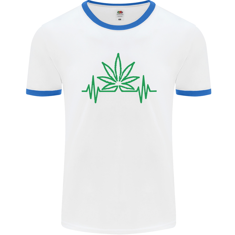 Weed Pulse Heart Cannabis Drugs ECG Mens White Ringer T-Shirt White/Royal Blue