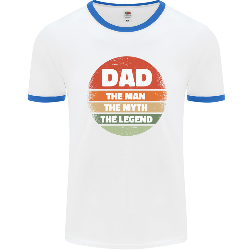 Father's Day Dad  the Man Myth Legend Funny Mens Ringer T-Shirt White/Royal Blue