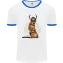 Funny Viking Cat The Vanquisher Mens White Ringer T-Shirt White/Royal Blue