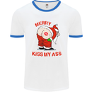 Merry Kiss My Ass Funny Christmas Rude Mens White Ringer T-Shirt White/Royal Blue