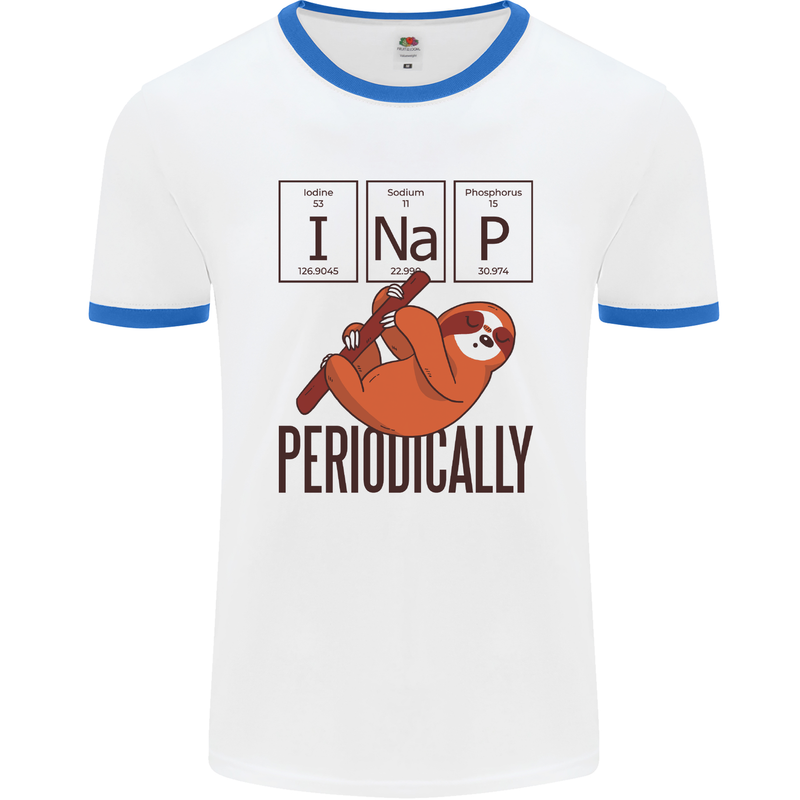 I Nap Funny Periodic Table Sloth Geek Sleep Mens White Ringer T-Shirt White/Royal Blue