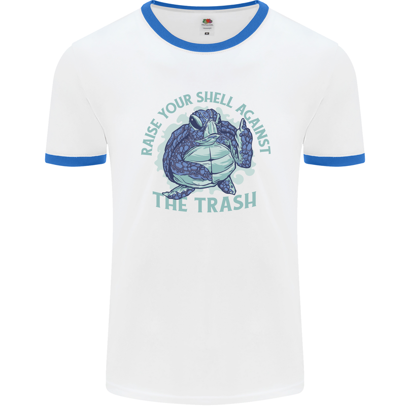 Offensive Turtle Environment Climate Change Mens Ringer T-Shirt White/Royal Blue