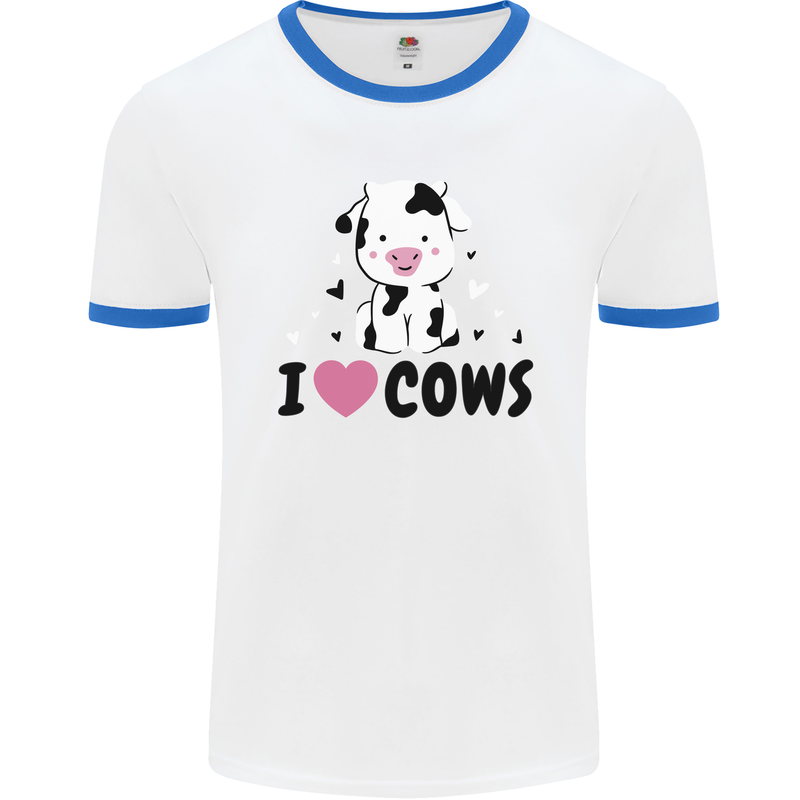 I Love Cows Mens White Ringer T-Shirt White/Royal Blue
