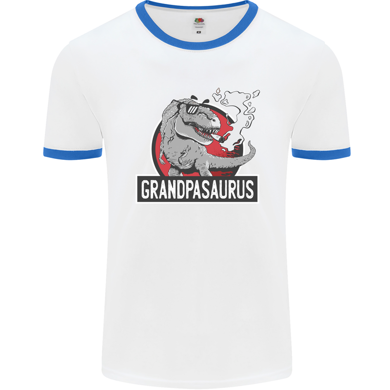 Grandpa Grandpasaurus Grandparent's Day Mens White Ringer T-Shirt White/Royal Blue