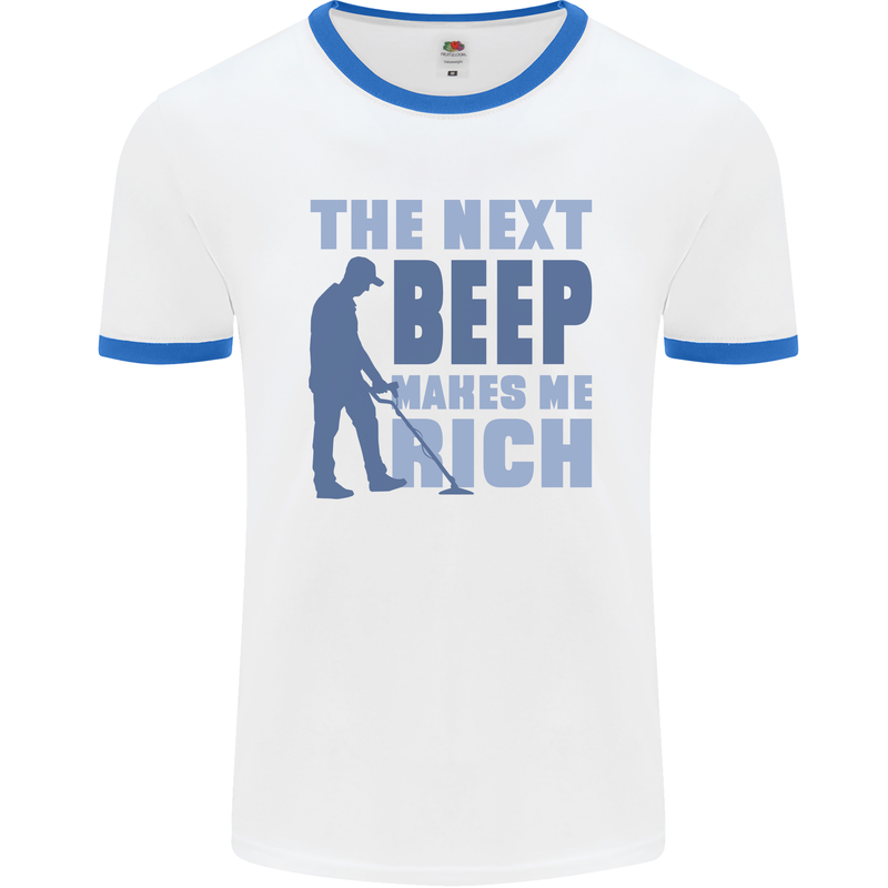 The Next Beep Funny Metal Detecting Mens Ringer T-Shirt White/Royal Blue