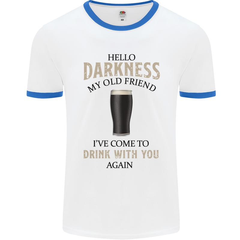 Hellow Darkness My Old Friend Funny Alcohol Mens White Ringer T-Shirt White/Royal Blue