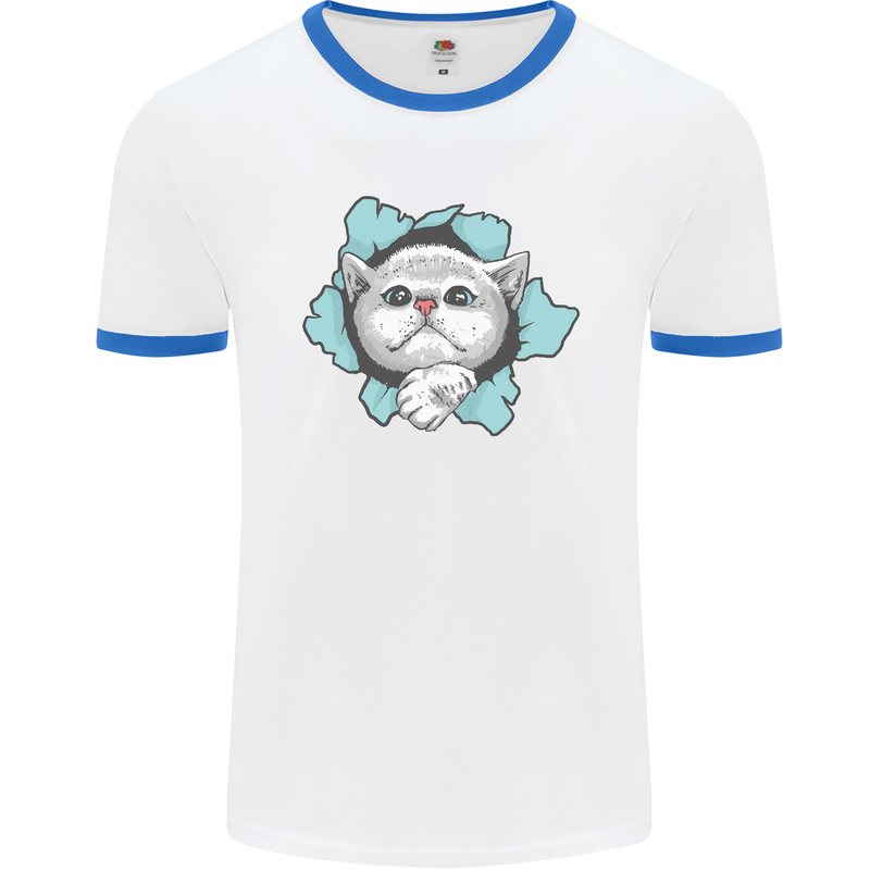 Cat Hole Mens White Ringer T-Shirt White/Royal Blue