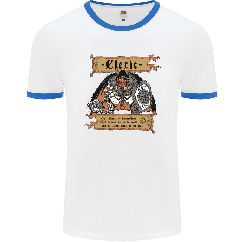 RPG Role Playing Games Cleric Dragons Mens White Ringer T-Shirt White/Royal Blue