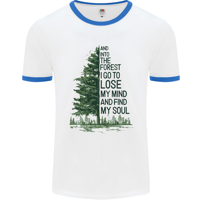 Into the Forest Outdoors Trekking Hiking Mens White Ringer T-Shirt White/Royal Blue