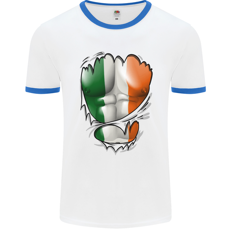 Gym Irish Tricolour Flag Muscles Ireland Mens White Ringer T-Shirt White/Royal Blue