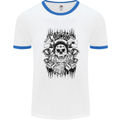 Lucky Dice Skull Motorbike Biker Motorcycle Mens White Ringer T-Shirt White/Royal Blue