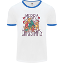 Gingerbread Man Merry Christmas Mens White Ringer T-Shirt White/Royal Blue