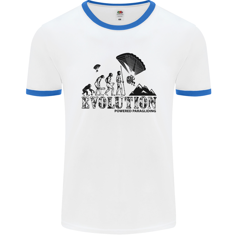 Powered Paragliding Evolution Paraglider Mens White Ringer T-Shirt White/Royal Blue