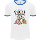 We Wish You a Pugly Christmas Funny Pug Mens White Ringer T-Shirt White/Royal Blue