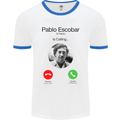 Pablo Escobar El Patron Is Calling Mens White Ringer T-Shirt White/Royal Blue