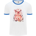 Watercolour Pig Mens White Ringer T-Shirt White/Royal Blue