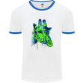 Giraffe Watercolour Mens White Ringer T-Shirt White/Royal Blue