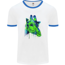 Giraffe Watercolour Mens White Ringer T-Shirt White/Royal Blue