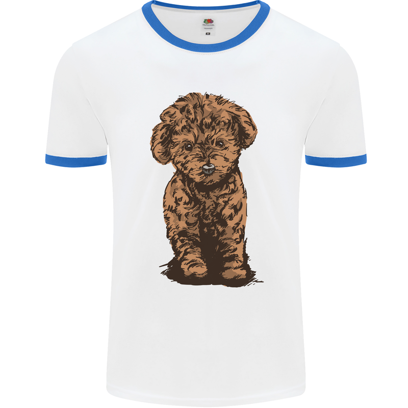 Dogs Cute Labradoodle Puppy Mens White Ringer T-Shirt White/Royal Blue