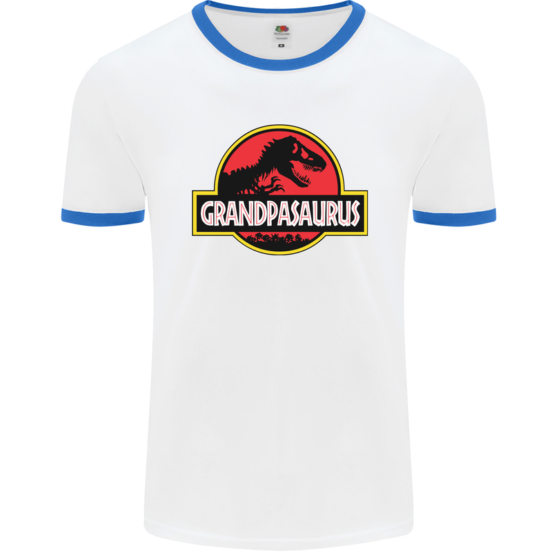 Grandpasaurus Funny Grandpa Grandad Mens White Ringer T-Shirt White/Royal Blue