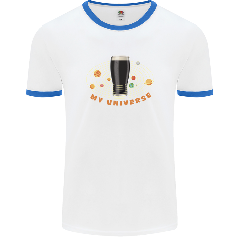 My Guiness Universe Mens White Ringer T-Shirt White/Royal Blue