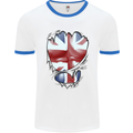 The Union Jack Flag Ripped Muscles Mens White Ringer T-Shirt White/Royal Blue