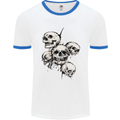 5 Skulls Demons Biker Gothic Heavy Metal Mens White Ringer T-Shirt White/Royal Blue