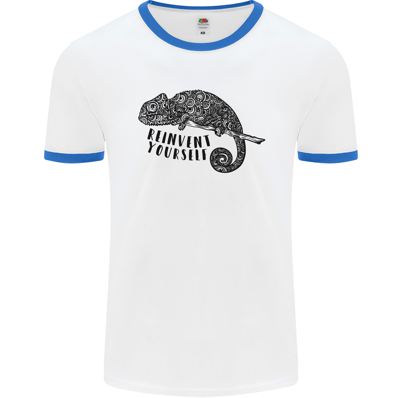 Chameleon Reinvent Yourself Mens White Ringer T-Shirt White/Royal Blue