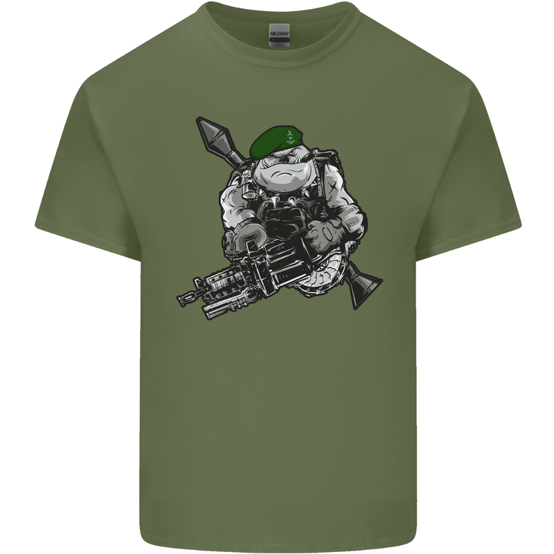 Royal Marine Bulldog Commando Soldier Mens Cotton T-Shirt Tee Top Military Green