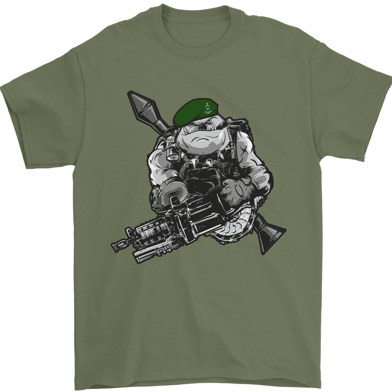 Royal Marine Bulldog Commando Soldier Mens T-Shirt Cotton Gildan Military Green