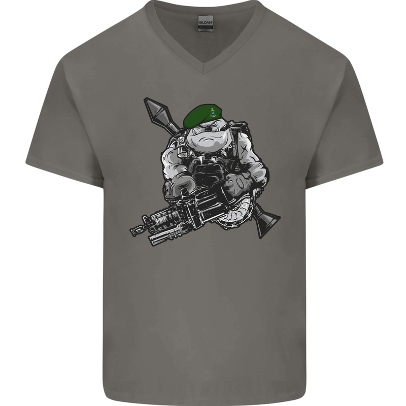 Royal Marine Bulldog Commando Soldier Mens V-Neck Cotton T-Shirt Charcoal