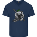Royal Marine Bulldog Commando Soldier Mens V-Neck Cotton T-Shirt Navy Blue