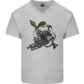 Royal Marine Bulldog Commando Soldier Mens V-Neck Cotton T-Shirt Sports Grey