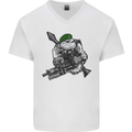 Royal Marine Bulldog Commando Soldier Mens V-Neck Cotton T-Shirt White