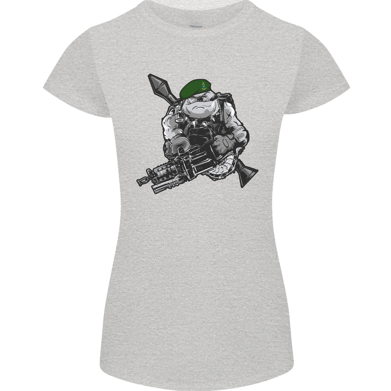 Royal Marine Bulldog Commando Soldier Womens Petite Cut T-Shirt Sports Grey