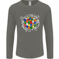 Rubix Cube Equation Funny Puzzle Enigma Mens Long Sleeve T-Shirt Charcoal