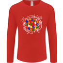 Rubix Cube Equation Funny Puzzle Enigma Mens Long Sleeve T-Shirt Red